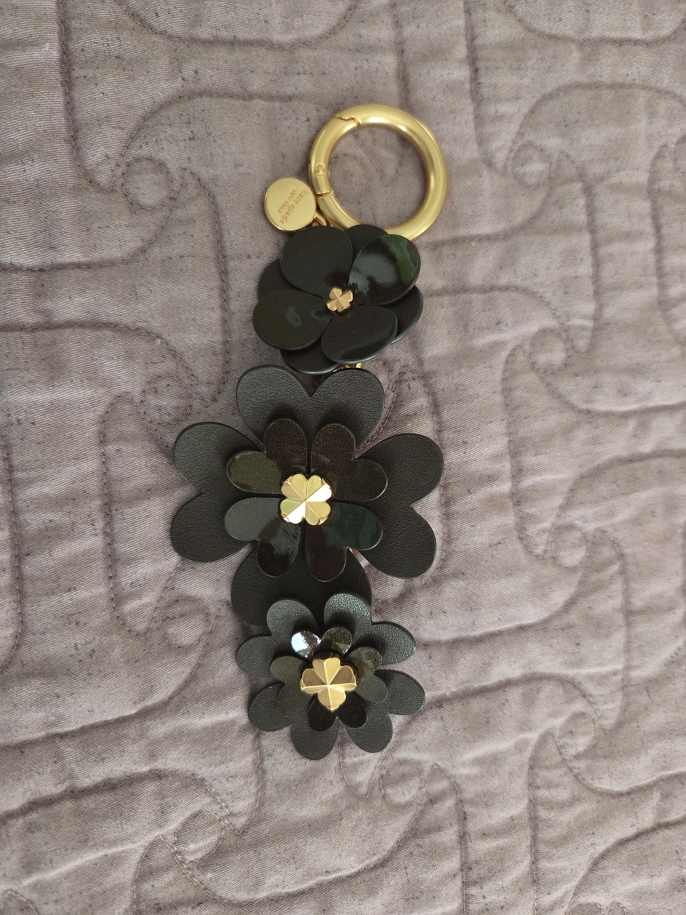 Kate Spade Gold-Accented Black Floral Key & Card Holder Charm
